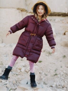 Zara Girls' Burgundy Puffer Coat with Hood